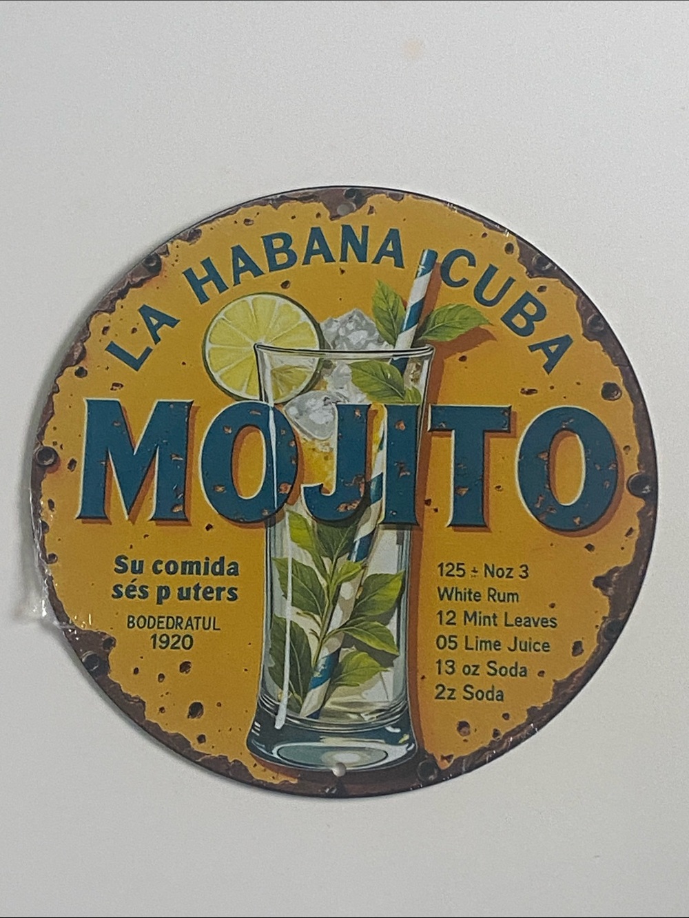 Yellow Mojito Wall Decor Sign - Vintage Cocktail Art